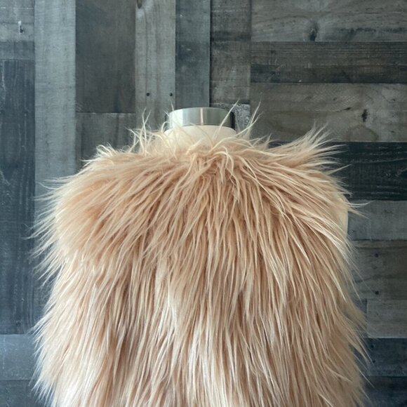 Peach faux fur vest OS funky festival boho hippie cosplay 60's Halloween costume - Picture 5 of 10